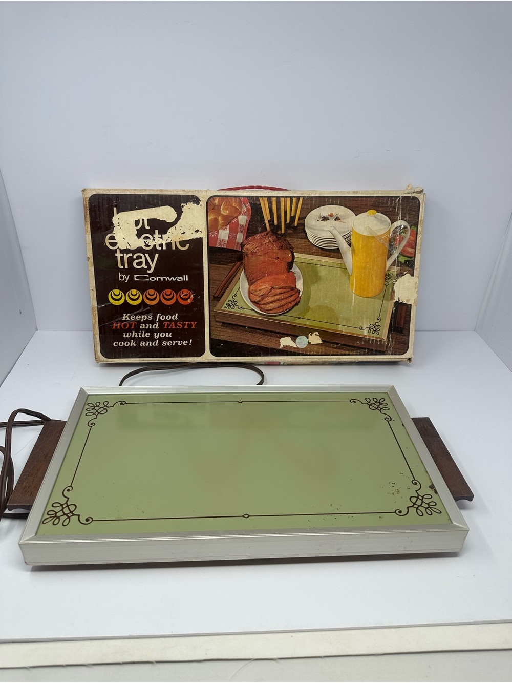 Vintage Cornwall 1973 Hot Electric Tray Warming Plate, USA, Model 1418  AVOCADO